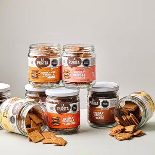 Galletas de Avena, Cacao y Vainilla rellenas de Maní, 200g - La Purita