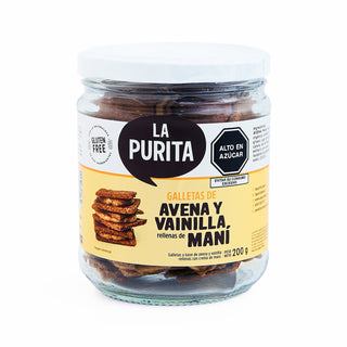 Galletas de Avena y Vainilla rellenas de Maní, 200g - La Purita