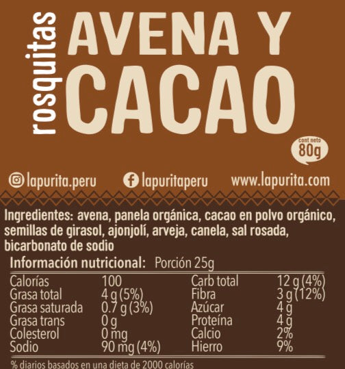 Rosquitas de Avena y Cacao 80g